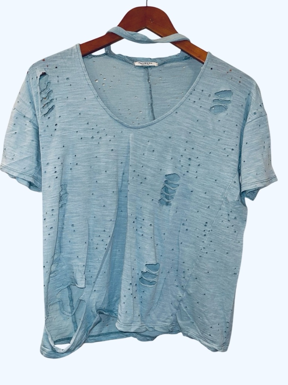 Promesa Women’s Distressed Green Short Sleeve Shirt Sz Medium